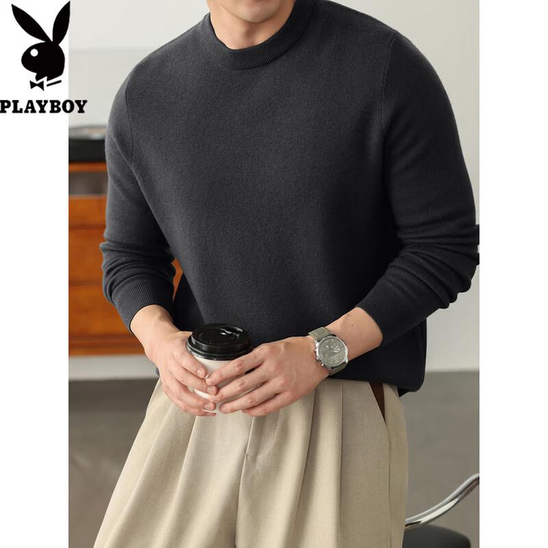 PLAYBOY Men's Pure Wool Crew Neck Pullover Sweater