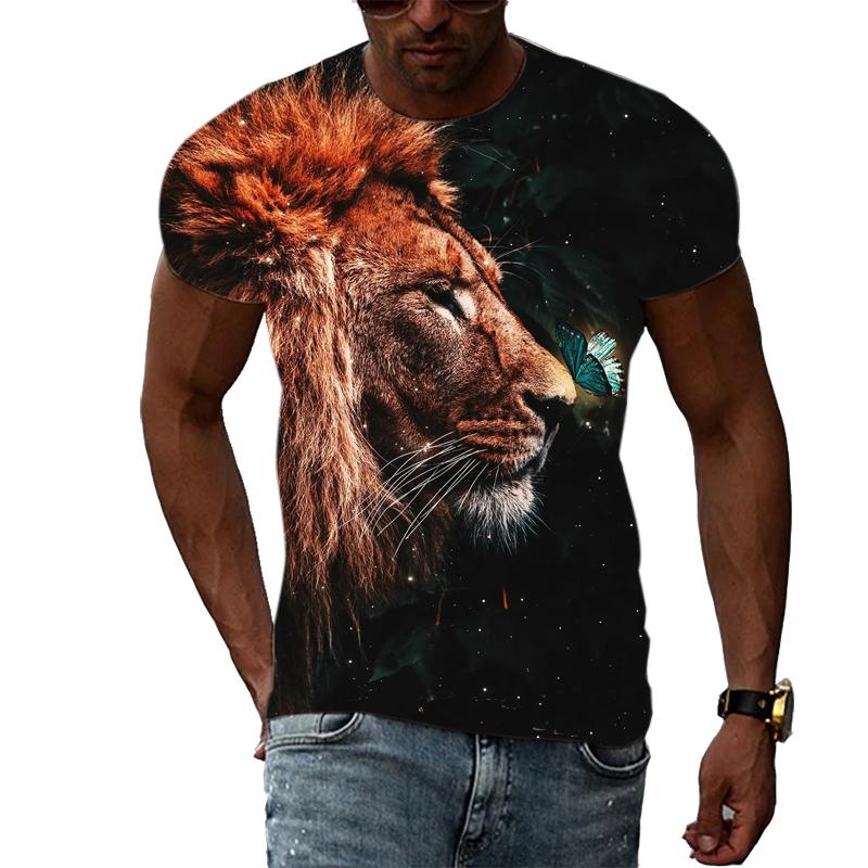 Новые 3D футболки с изображением льва короля зверей для мужчин, летние модные повседневные футболки с принтом животных, индивидуальные топы в стиле хип-хоп в стиле Харадзюку