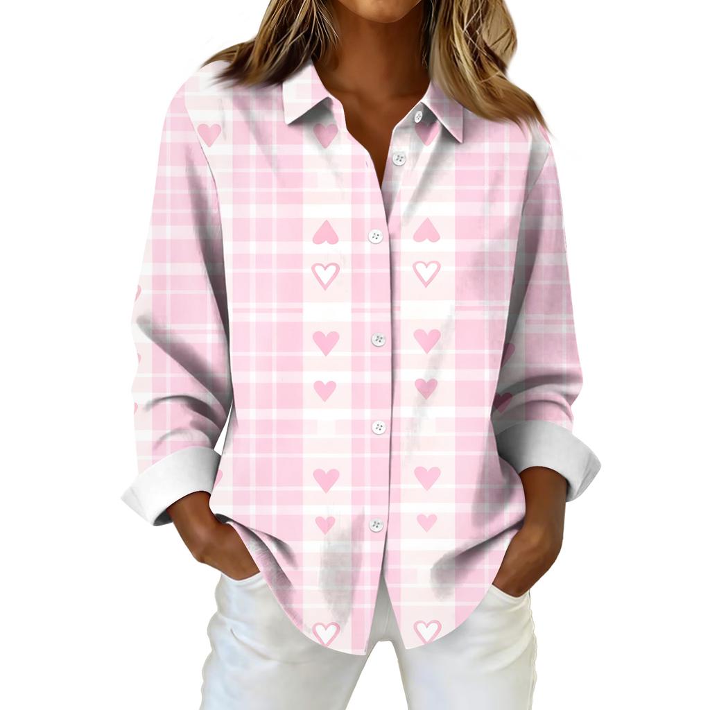 Женская рубашка-блузка с рождественским принтом и пуговицами, длинный рукав, повседневный базовый рубашечный воротник, обычный топ