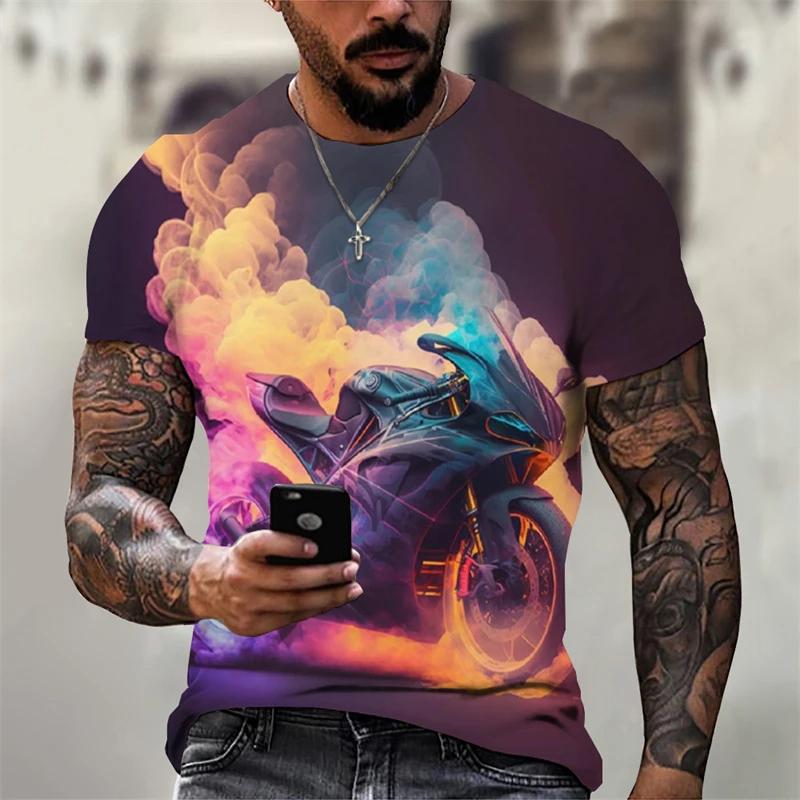 Новинка 2024 года, популярная мужская футболка с коротким рукавом с 3D цифровым принтом Motorcycle 2 PatternFitness, новинка