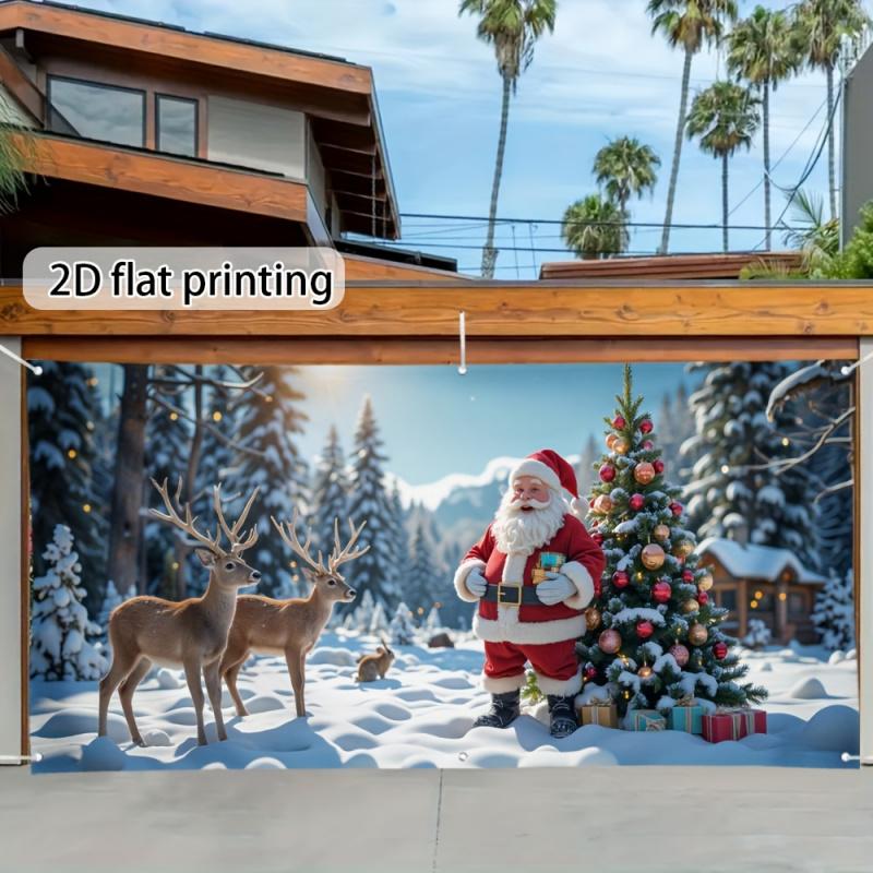 1pc 2D flat Christmas garage door decoration banner - holiday decoration for Christmas party no power required wsj