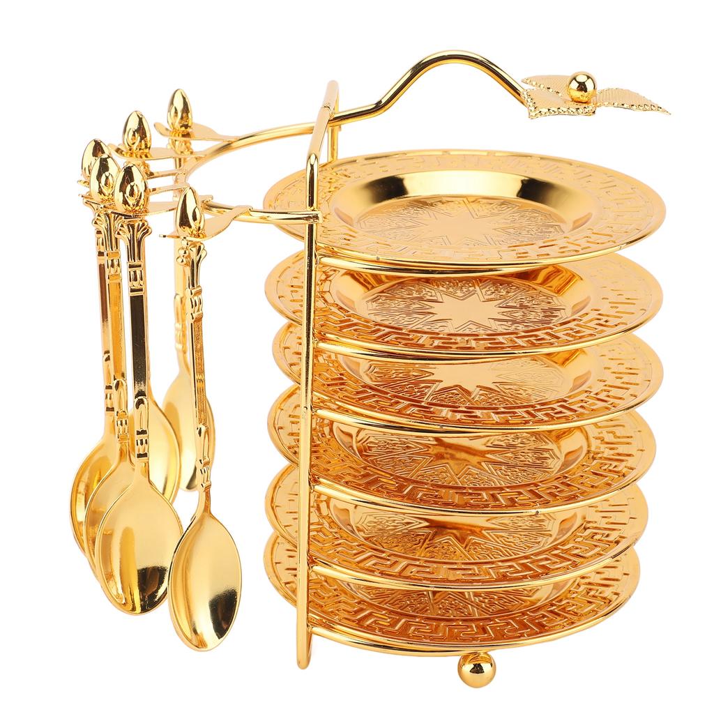 Набор тарелок, ложек и подставки для хранения, 6 подносов и 6 ложек, набор металлических столовых приборов в европейском стиле для стейков