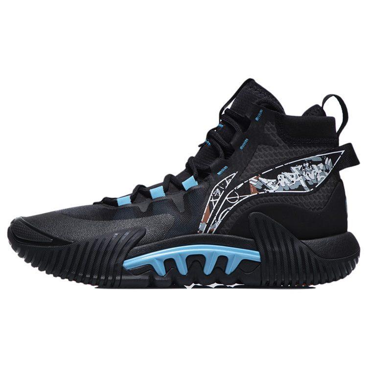 Li Ning Badfive 2 Износостойкие Дышащие Высокие Баскетбольные Кроссовки Мужские Черно-Синие ABFR001-1