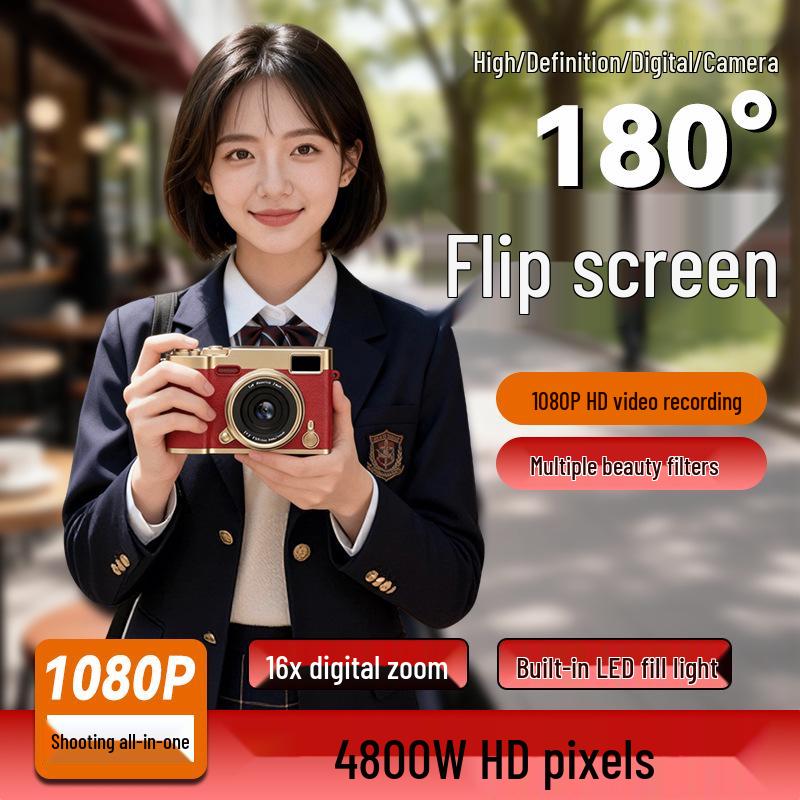 Retro Flip Screen Student Selfie HD Digital Camera Camcorder for Travel and Vlogs