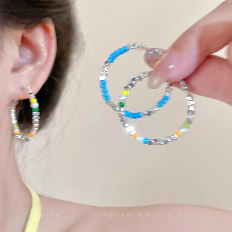 Серьги-кольца из бисера сломанного серебра женские нишевые уникальные серьги темперамент универсальные для квадратного круглого лица
