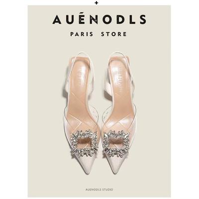 Ся новый высококачественный прозрачный ушной крючок квадратная пряжка сзади пустые тонкий каблук сумка голова сандалии темперамент острый носок сандалии на высоком каблуке женские