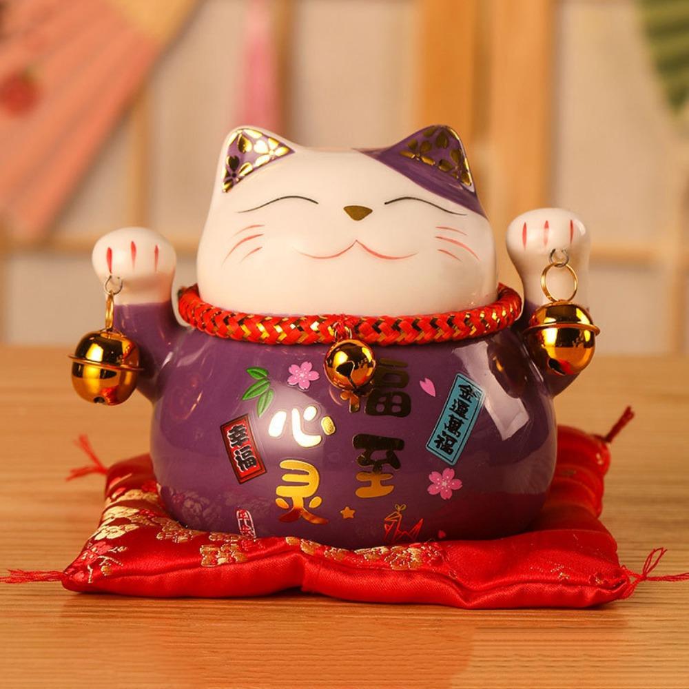 Chinese Style Cat Money Bank Ceramic Kitten Statue Crafts Fortune Cat Piggy Bank Living Room