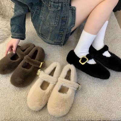 WD интернет-знаменитость Мао Мао туфли женские осенне-зимние новые корейская версия на плоской подошве Мэри Джейн туфли-дудочки женские бархатные хлопковые туфли