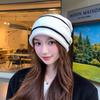 Curly Striped Woolen Hat for Women In Spring and Autumn Breathable and Versatile Pullover Knitted Hat Cold Proof and Warm, Ear-protecting Pile Hat