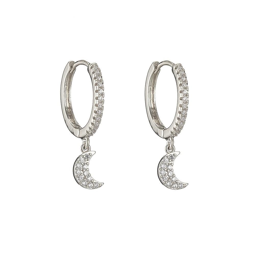 Delicate Silver Cubic Zircon Star & Moon Drop Pendant Hoop Earrings for Women Trendy Wedding Earring Jewelry Gifts