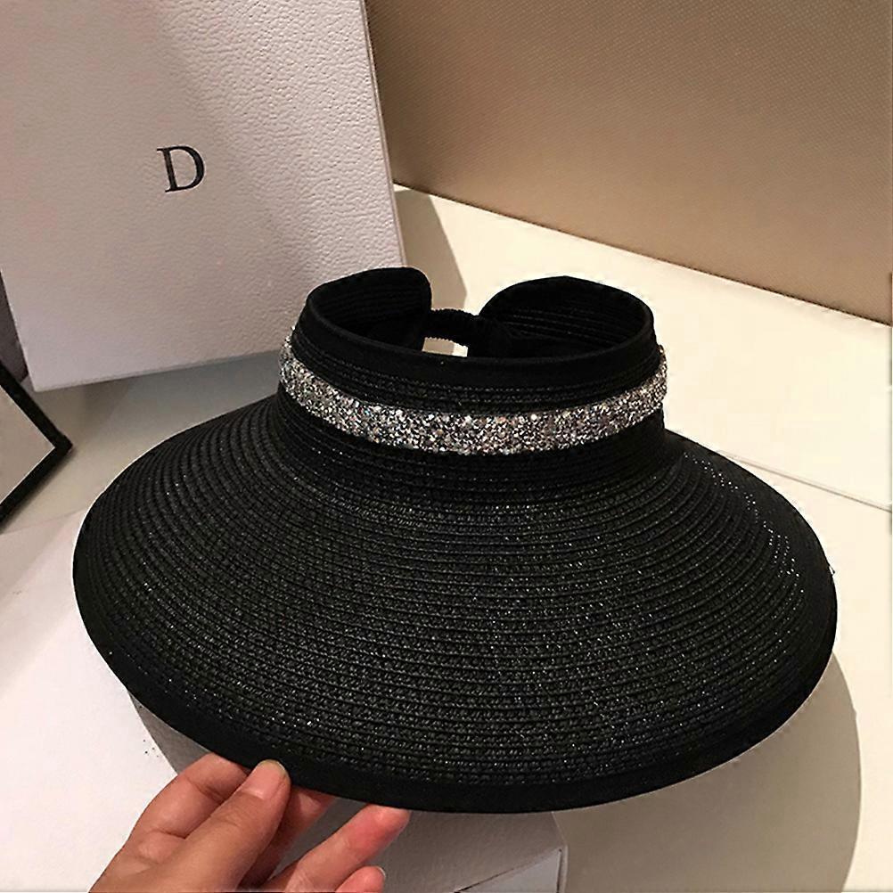 Women Straw Caps for Sun Protection 1Pcs Summer Visor Hat Black