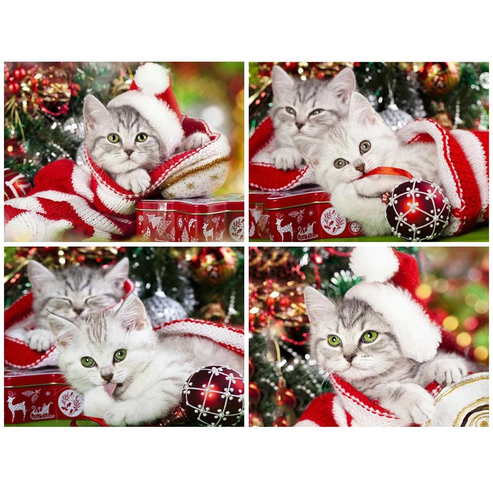 Алмазная картина Рождественский кот 5D DIY Алмазная вышивка животное кошка горный хрусталь картина мозаика украшения дома Рождественский подарок