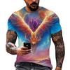Anime Cartoon Phoenix 3d Printing Gorgeous and Cool Men's Summer Avant-garde Personality Round Neck Short-sleeved Casual T-shirt
