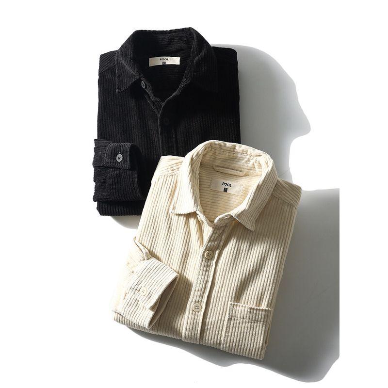 American vintage Heavy Pure Cotton Corduroy Warm Cargo Shirts Men's Long sleeve Thick Outerwear Foreign Trade Men's Shirt