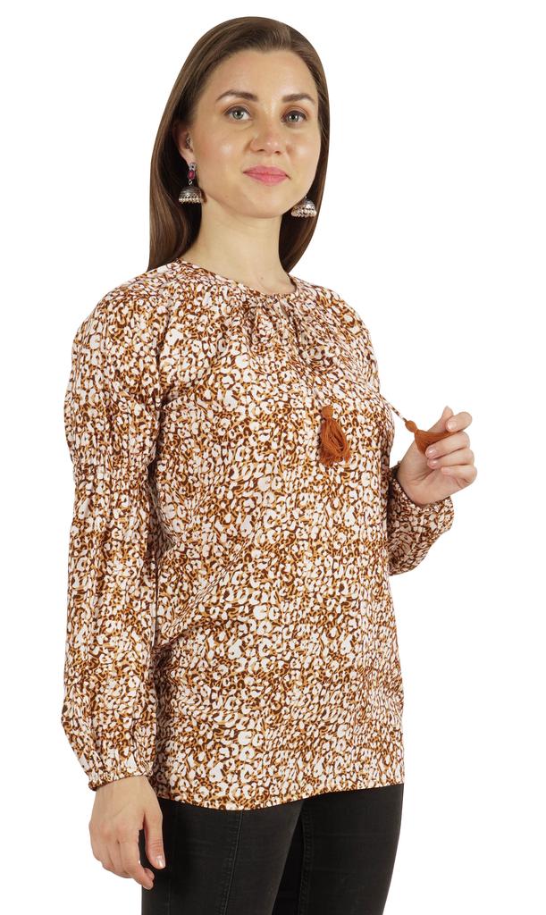 Moomaya Женская рубашка-туника из хлопка с длинными рукавами и принтом в этническом индийском стиле