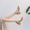 Модные розовые босоножки One Word Footwear с открытым носком для женщин на среднем квадратном каблуке, лето 2024, черная женская обувь, оптовая продажа, роскошь, ежедневно