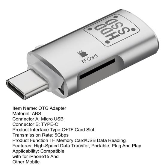 OTG Адаптер 2 в 1 Type-C на USB 3.0 Автомобильный видеорегистратор Картридер для карт TF Высокоскоростная передача данных OTG Флеш-накопитель Картридер для карт мобильного телефона для