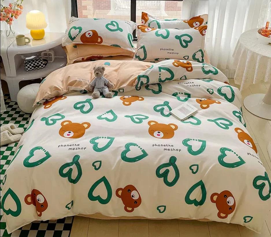 Floral Bedding Set for Kids Adult Bed Linen Duvet Cover + Flat Sheet + 2pc Pillowcase Single Queen King Size Home Textile B92M