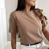 Women Blouse Solid Color Layered Ruffles Summer Crew Neck Pleats T-shirt Streetwear