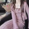 "2024 French Style Floral Knit Dress & Slim Cardigan Set for Women - Spring/Autumn"