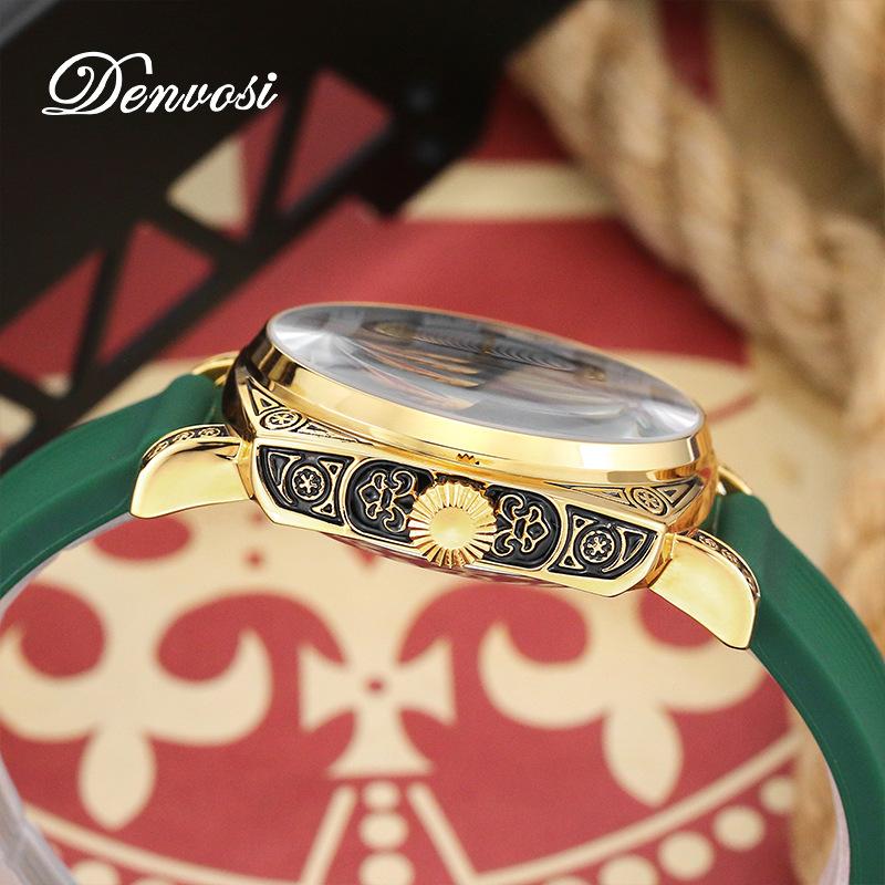 Fully Automatic Mechanical Watch Square Transparent Bottom Watch Men's Mechanical Night Light Men's Hollow Silicone Tape Watch