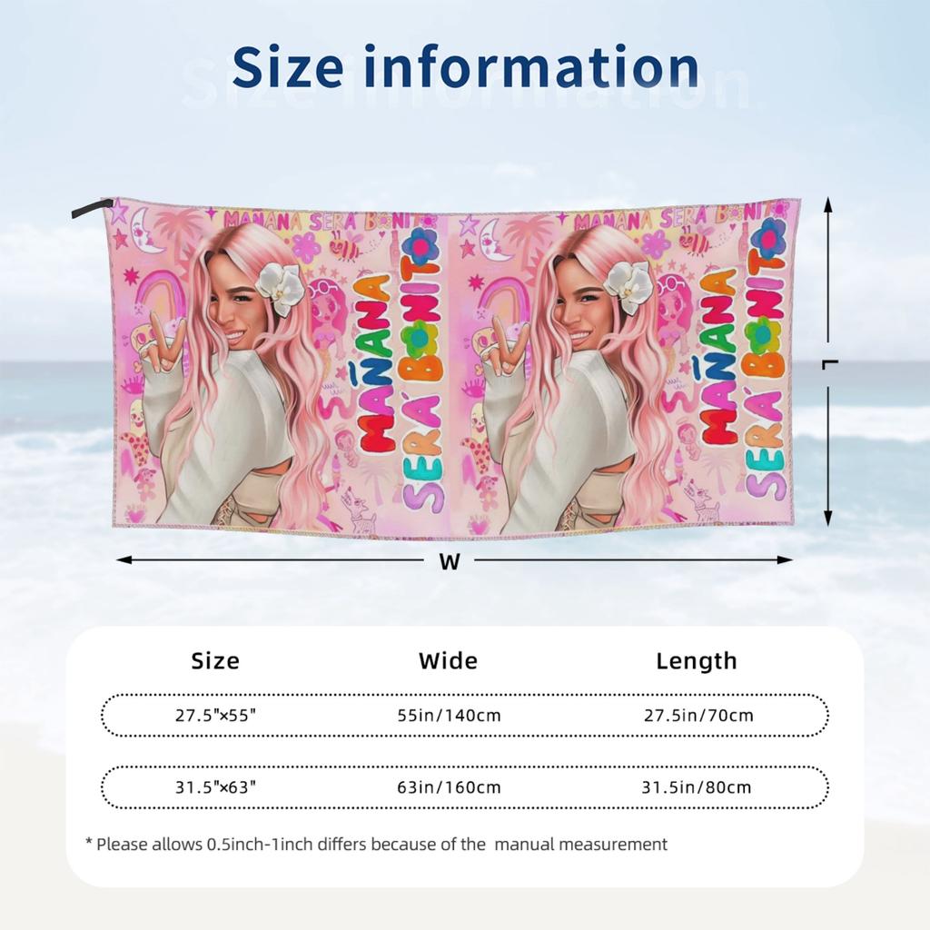 Karol G Happy Valentines Day Beach Towel Soft Microfiber Quick Dry Absorbent Quick Towels For Swimming