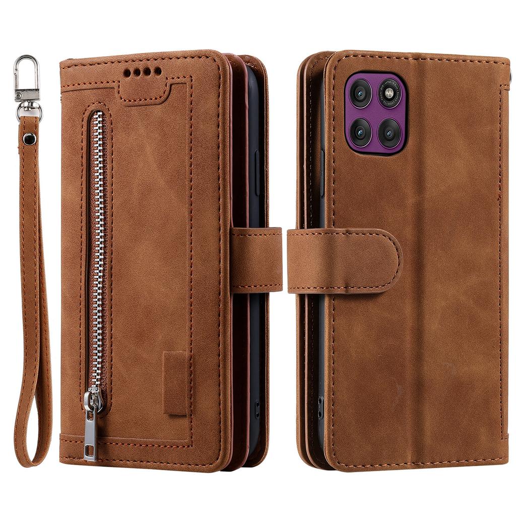 For Motorola Moto G56 5G Case 9 Card Slots Zipper Wallet PU Leather Phone Cover with Wrist Strap