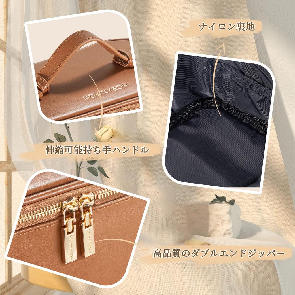 Rownyeon Large Capacity Makeup with Vanity with Brush for Makeup Tools Pouch, Portable, Divided, Mirror, Pouch, Pocket, Travel-Friendly, Waterproof,