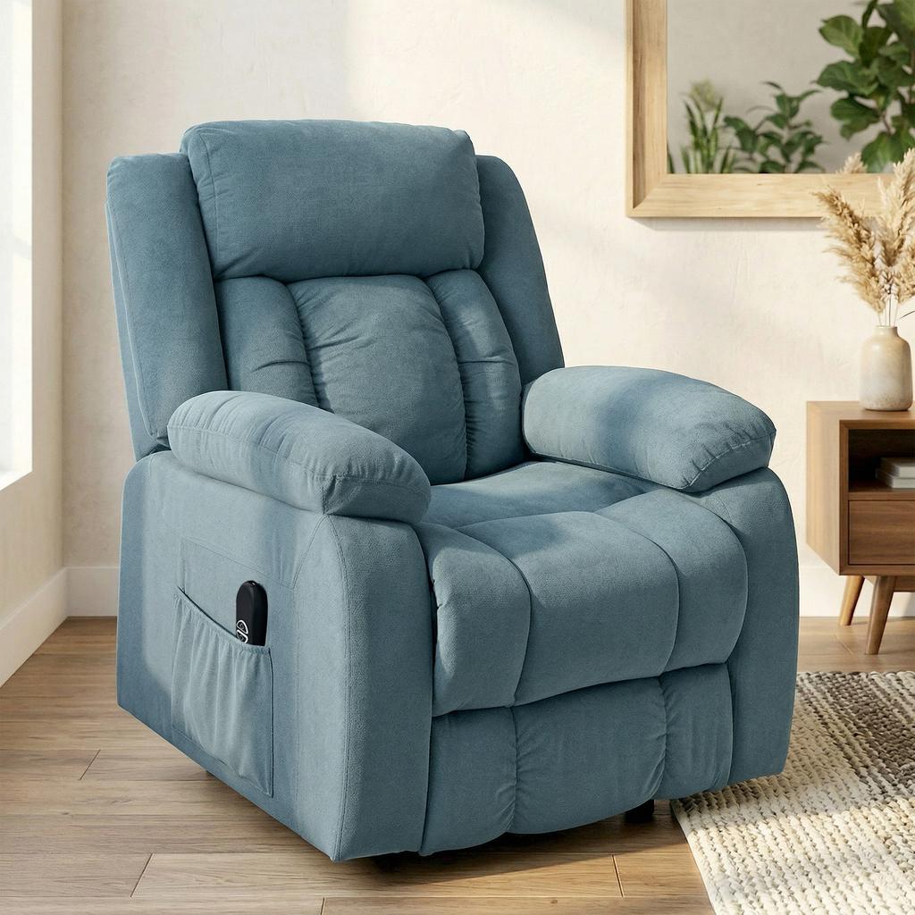 Lift Chair with Soft Cover, Recliner Chair with Remote Control and Side Pockets, Blue