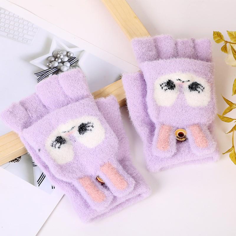 Новые зимние детские перчатки с изображением кролика-бродяги, закрытые наполовину, теплые, для учеников, для выполнения домашних заданий, с открытыми пальцами, бархатные, утолщенные