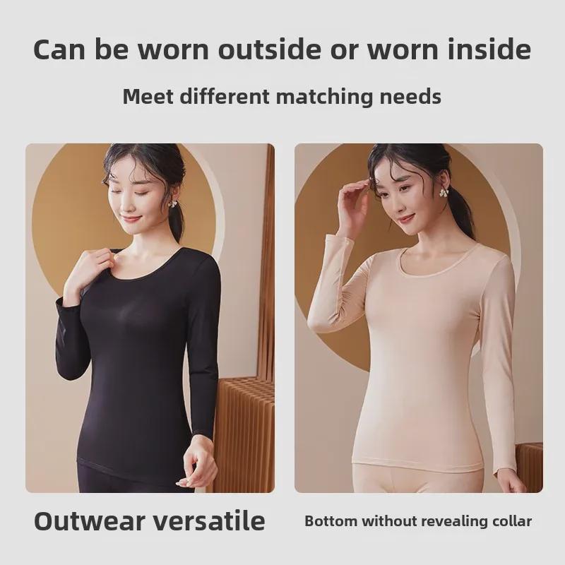 Женский модальный топ с длинным рукавом и круглым вырезом – Тонкий осенне-зимний свитер, Большой размер