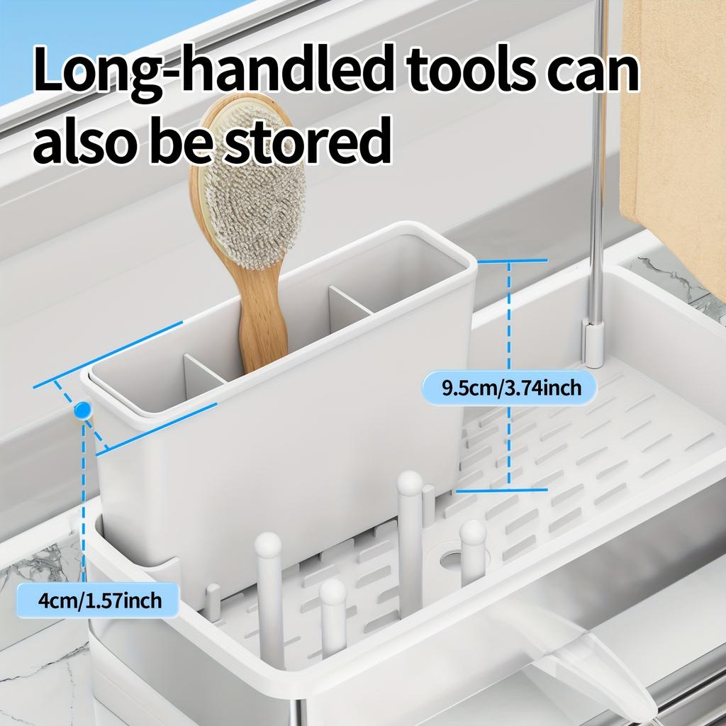1 шт. Держатель для губки из нержавеющей стали с поддоном для слива - многофункциональный органайзер для кухни и ванной комнаты для чистящих средств, полотенец и щеток