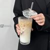 600ml Stripe Glass Cup with Lid and Straw Transparent Drinking Glasses for Juice Water and Iced Coffee Cups Mug Drinkware