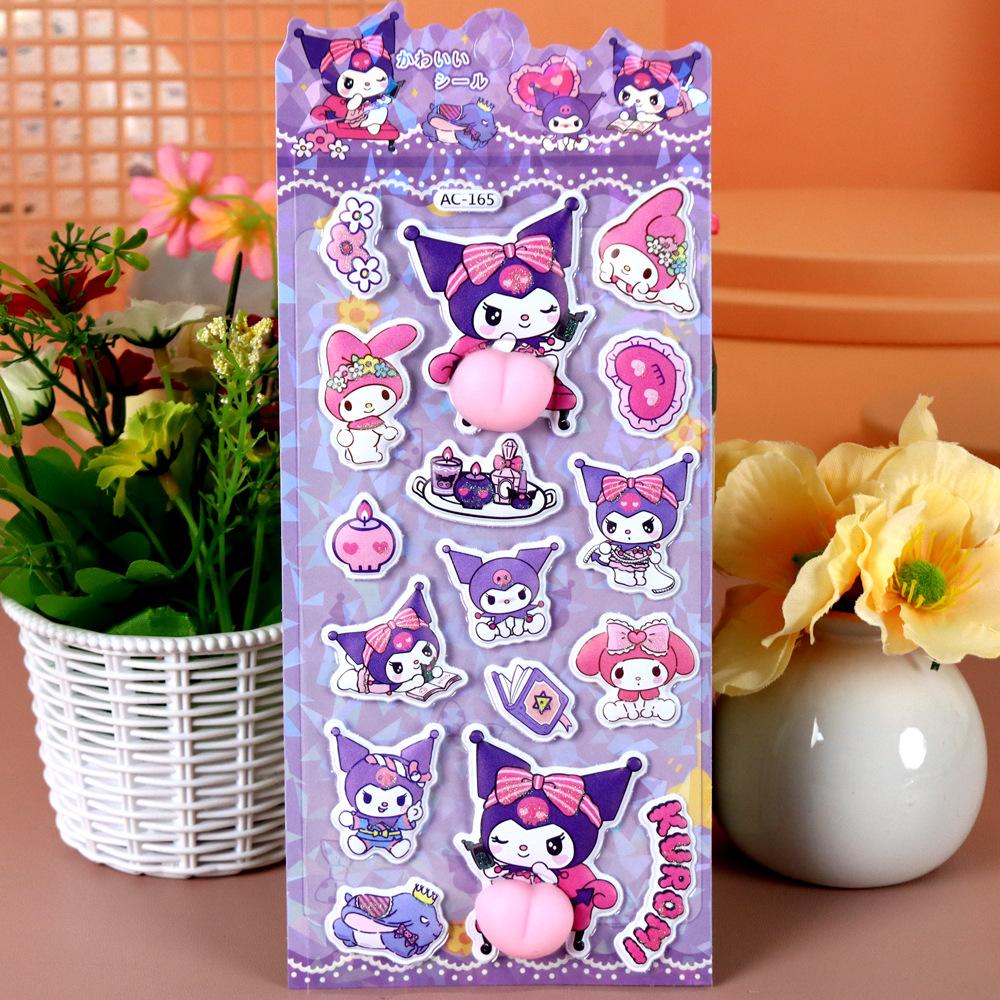 4 шт. Милые 3D Стикеры-Антистресс Cinnamoroll My Melody Kuromi Кавайные Сквиши Наклейки Игрушка для Снятия Стресса Подарок для Детей
