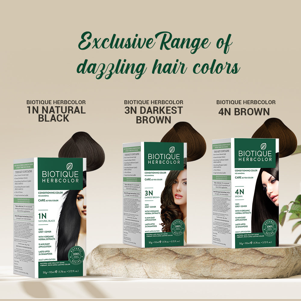 Biotique Herbcolor Ammonia Free Hair Color 50g + 110ml | Organic Herbal Extracts | Natural Shine | Grey Coverage | Lasts 26 Washes | Brown 4N