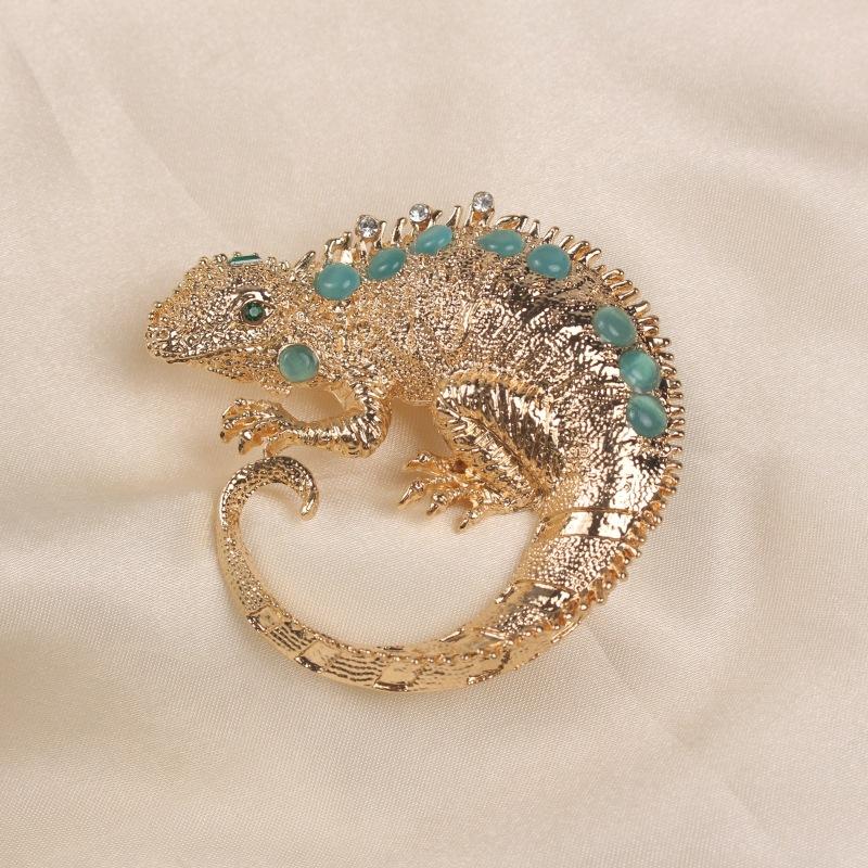 Vintage Animal Brooch Rhinestone Personality Lizard Brooch With Accessories Chameleon Brooch