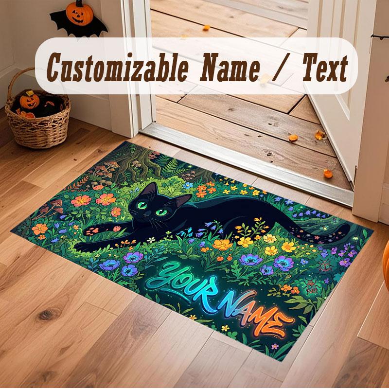 Mushroom Forest Theme Crystal Velvet Floor Rug Personalized Custom Name Text Warm Carpet Home Decoration