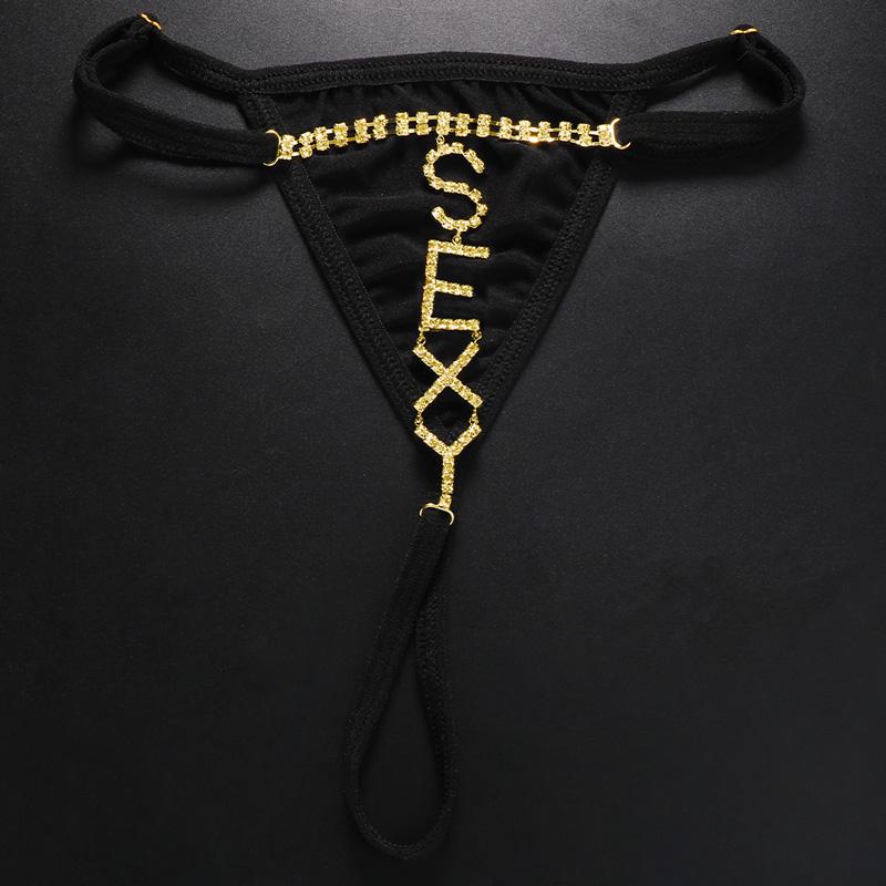 Fashion SEXY Letter Thong Panties Body Jewelry for Women Bling Rhinestone Waist Chain Thong G String Bikini Swimsuit