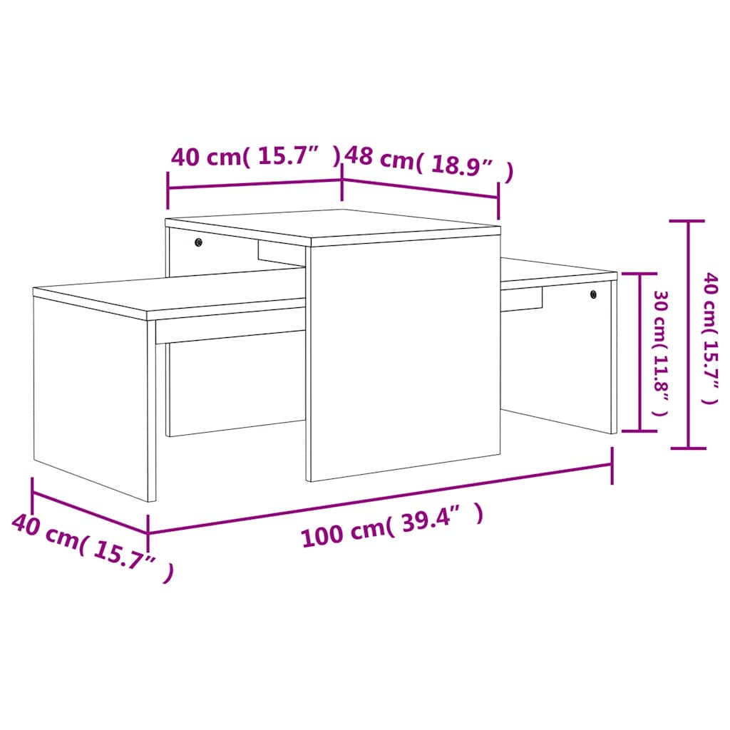 Coffee Table Set Sonoma Oak 100x48x40 cm Particleboard
