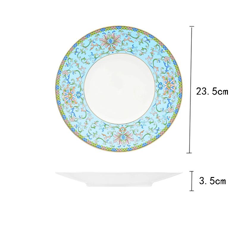 Керамическая тарелка в стиле ретро-дворца, креативная круглая тарелка для стейка, десерта, изысканные обеденные тарелки для отелей класса люкс, домашняя утварь