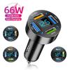 4 Ports Car Charger PD QC3.0 with Voltmeter 66W Car Phone Charger Fast Charging Power Adapter for Iphone Samsung Huawei Xiaomi