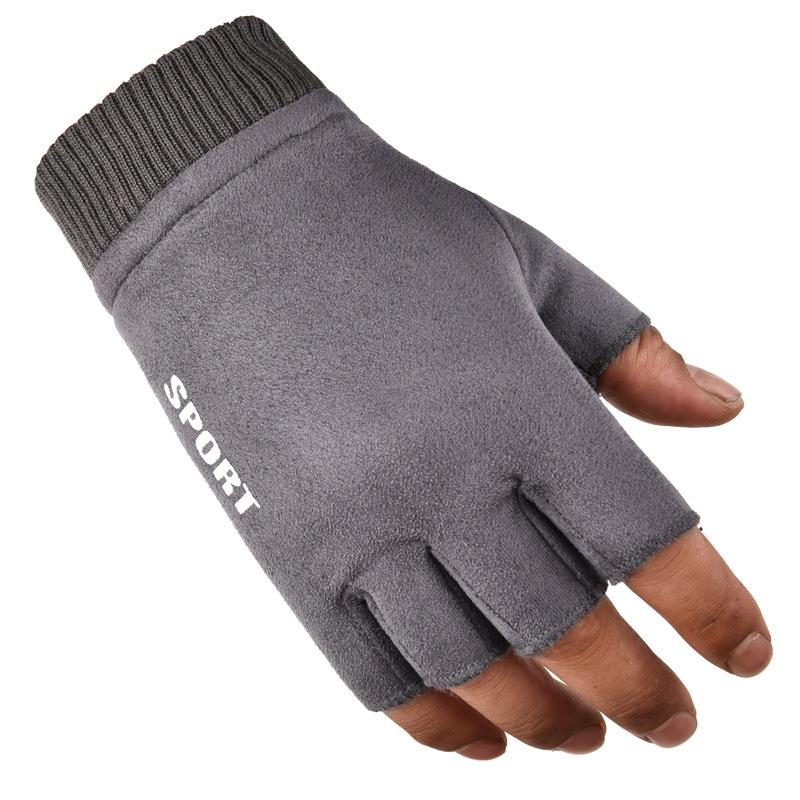 Замшевые ребристые мужские и женские парные зимние теплые перчатки с сенсорным экраном для езды на велосипеде на открытом воздухе, герметичные плюшевые утолщенные перчатки с двумя пальцами и половиной пальцев