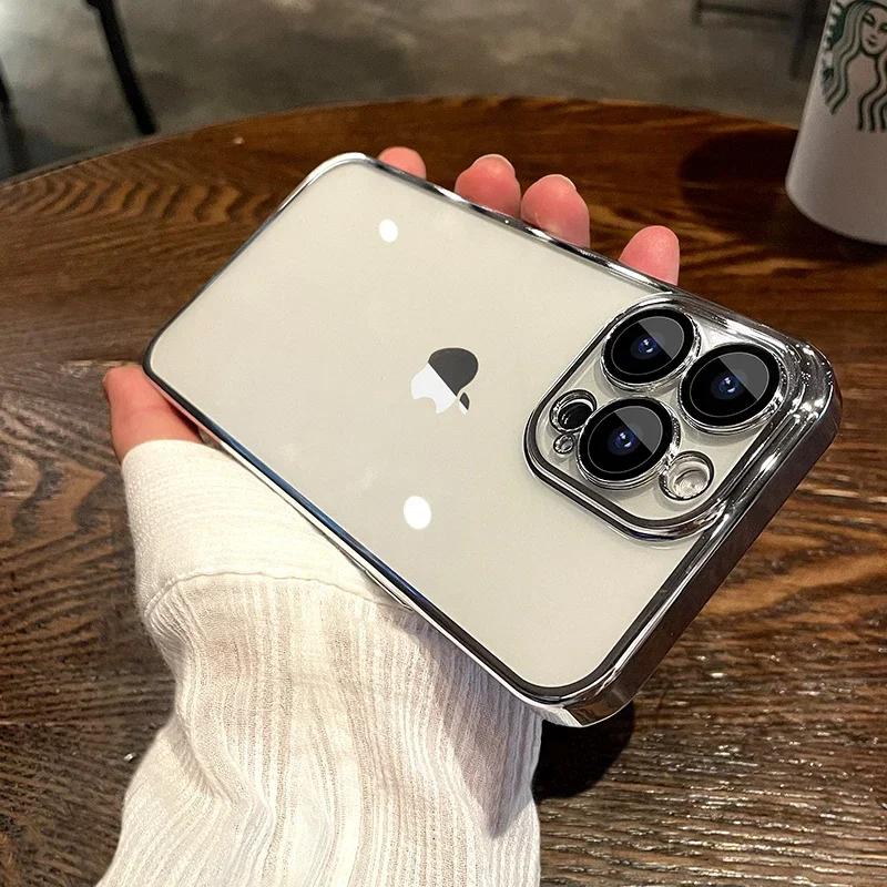 Plating Clear Phone Case For For Iphone 17 Air 16 16e 1 14 13 11 12 Pro Max Plus13 Mini Full Lens Glass Protector Silicone Cover
