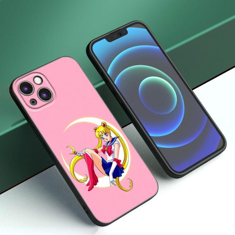 Anime Sailor Moon Phone Case For Apple iPhone 12 13 Mini 11 14 15 Pro Max 7 8 Plus X XR XS SE 2020 2022 Black Silicone Case