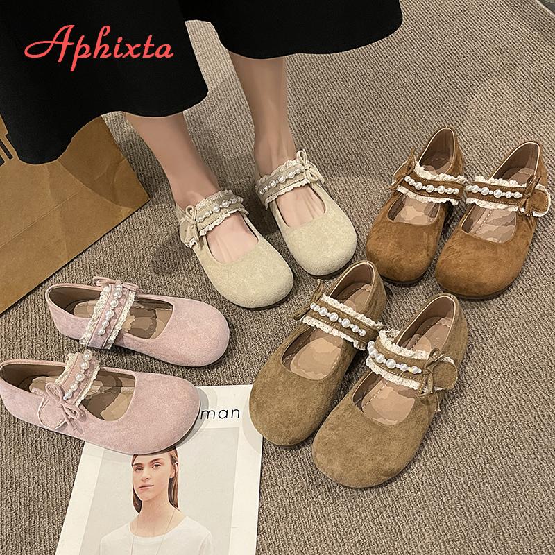 Fashion Aphixta Flat with Women Loafers Pearls Lace Flats Pink Loafers Soft Sole Shoes for Women Women Work Shoes Comfortable for Work