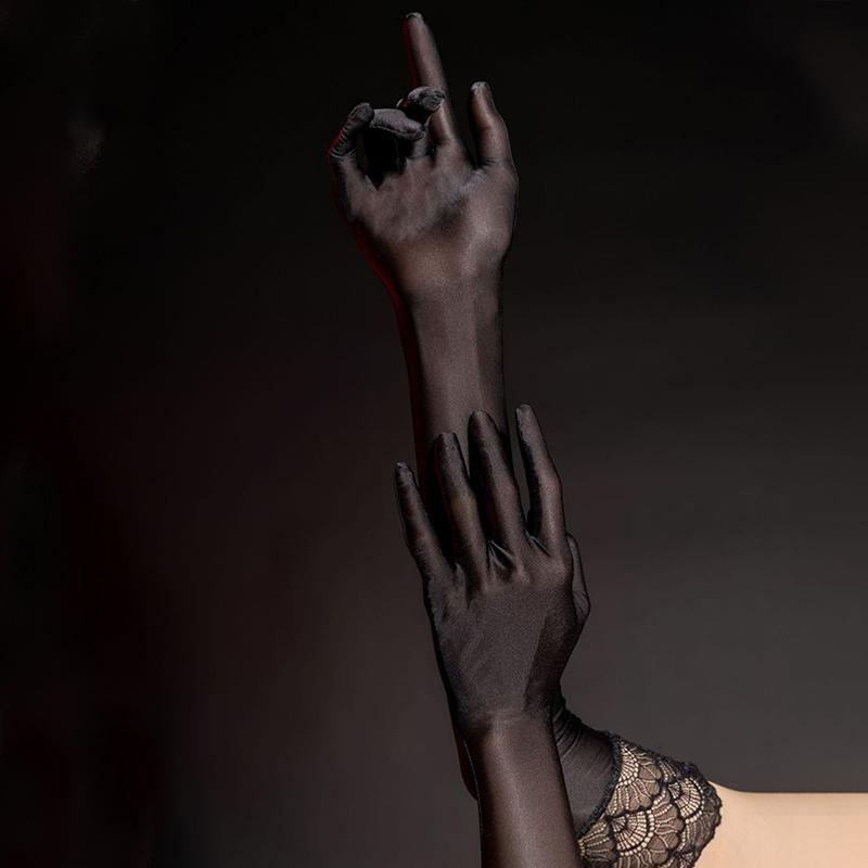 Унисекс сексуальные косплей вечеринка клуб прозрачные перчатки масло блестящие глянцевые обтягивающие варежки тонкие перчатки