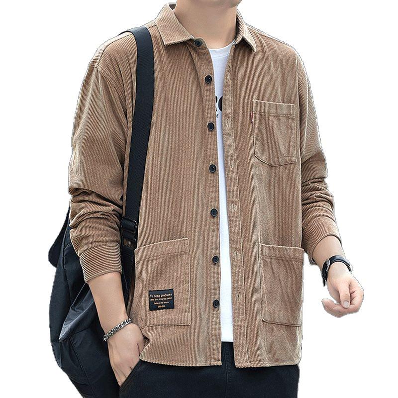 Мужская вельветовая рубашка с длинным рукавом - Теплая, плотная, с множеством карманов, повседневная рабочая одежда для осени/зимы