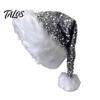 Sequin Christmas Hat for Adults Sparkly Santa Women Men, Glitter with White Fluffy Trim Reusable Cap Stage Performance And Pom Pom, Holiday