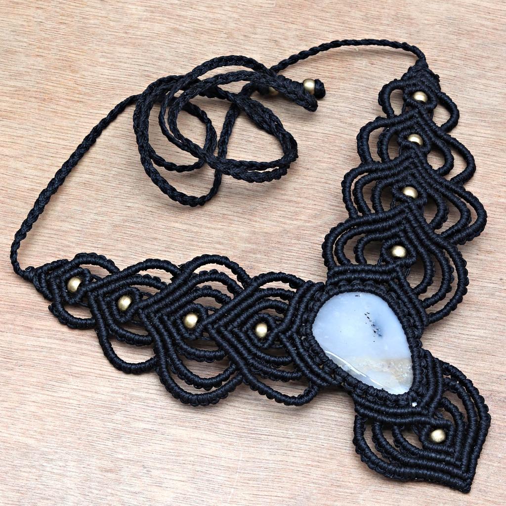 Owyhee Blue Opal Macrame Thread Gemstone Handmade Jewelry Necklace 20-36''Ad