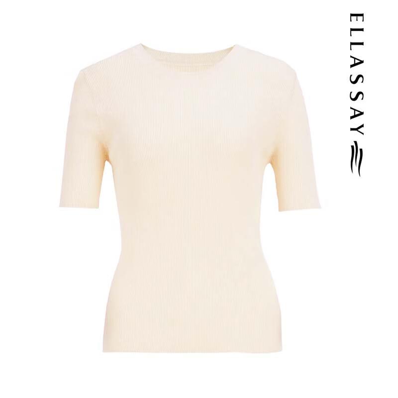ELLASSAY Женский вязаный топ с круглым вырезом и коротким рукавом